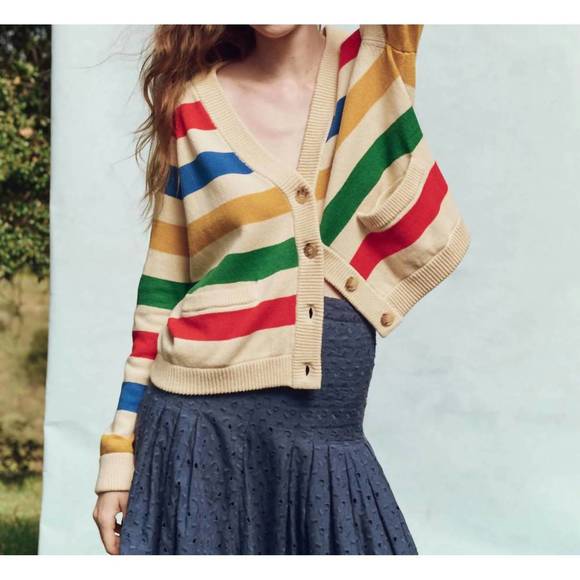 NEW THE GREAT. striped varsity cardigan in multi - Picture 1 of 3
